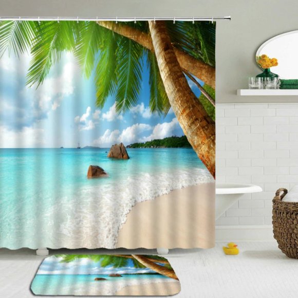 Tropical Paradise Fabric Shower Curtain - New - Picture 1 of 1